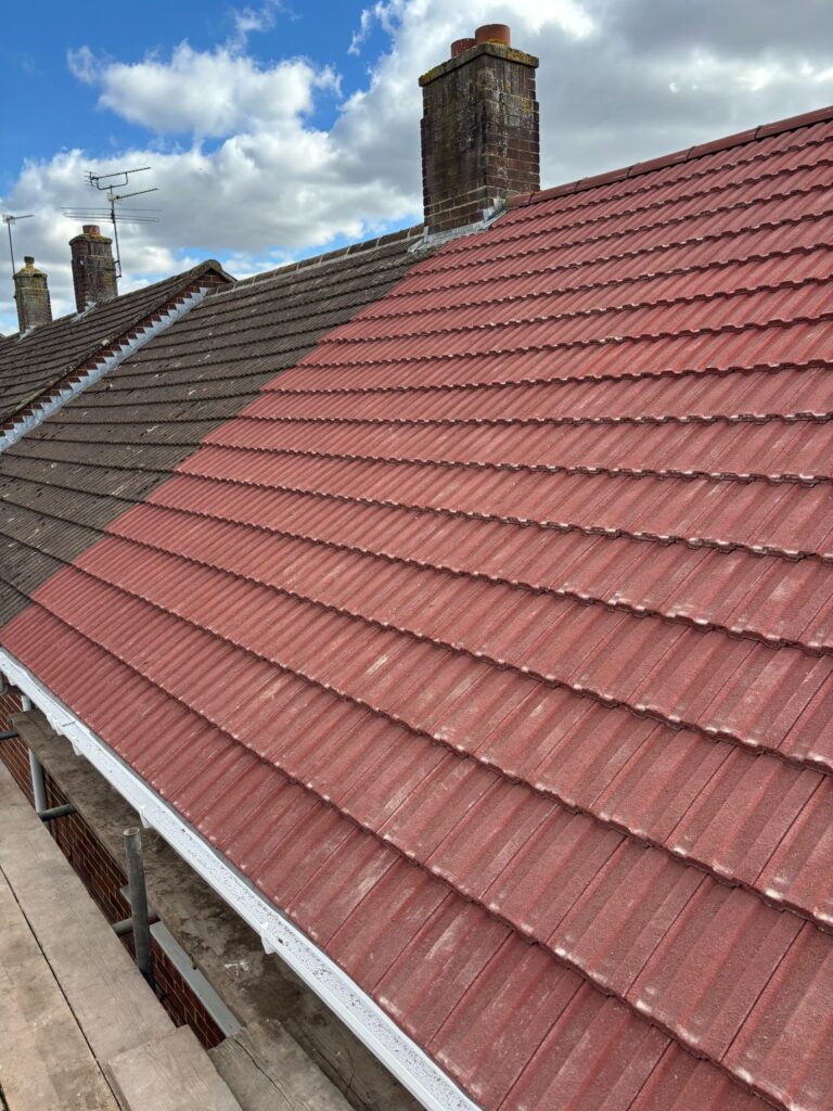 This photo shows a roof in Lincolnshire before spray foam removal started.