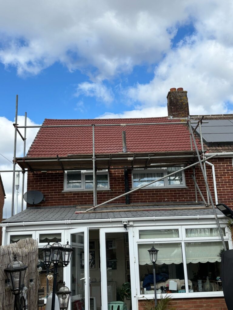 This photo shows a roof in Lincolnshire before spray foam removal started.