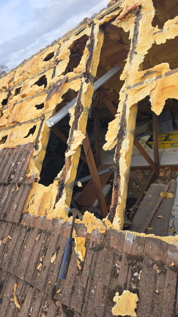This is a spray foam removal job in progress on a residential property in Lincolnshire.